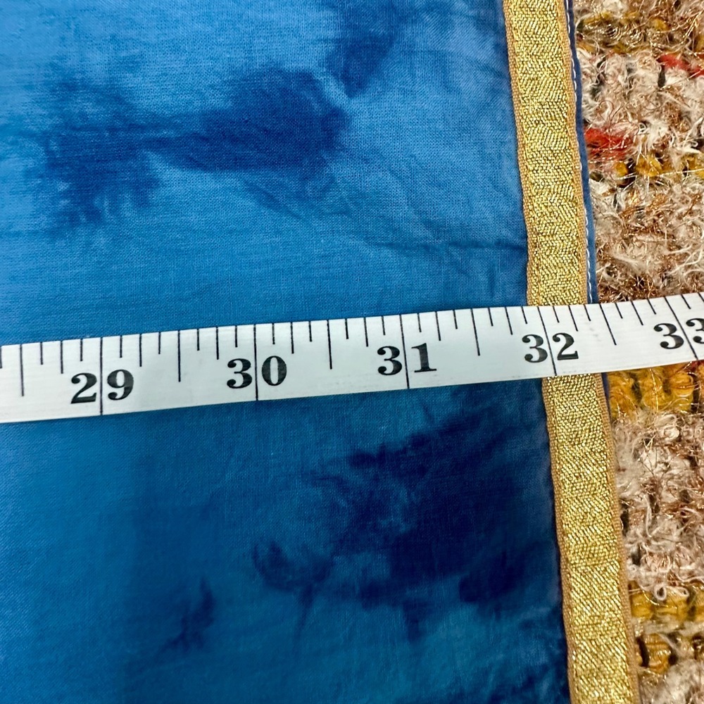 Bitter Apple Blue Tie Dye Cotton Kaftan Cover up Tunic Gold Trim Womens Large - Picture 7 of 7